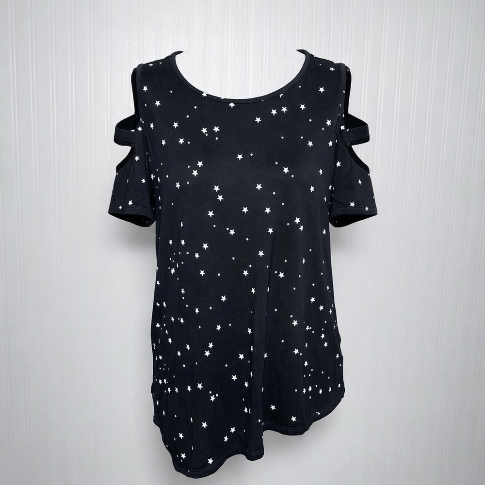 Rock Republic Black Star Cold Shoulder Asymmetrical Top Medium streetwear goth